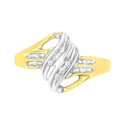 Haus of Brilliance 10K Yellow and White Gold 1/15 Cttw Round-Cut Diamond Bypass Ring (I2 Color, I-J Clarity) - Size 7