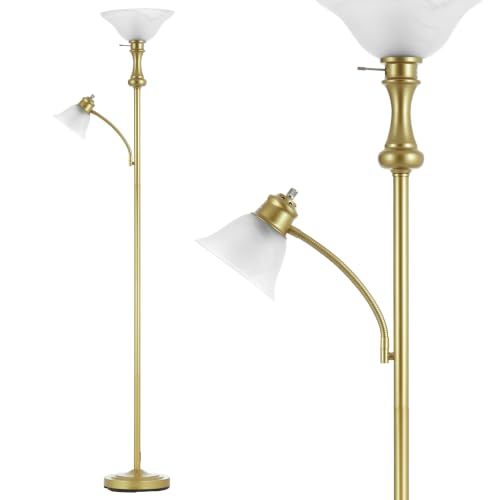 Image of Torchiere Glod Floor Lamp with Adjustable Angle Reading Lamp-71IN
