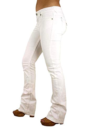Classic Rhinestone Studded White Denim Bootcut Jeans3