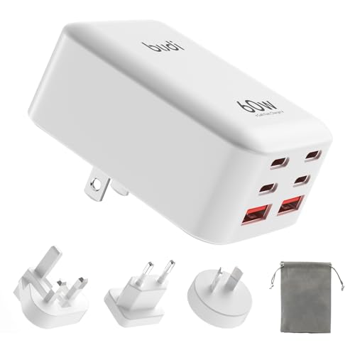 60W GaN Travel Charger 6-Port Wall Charger Multiport 4 USB-C,2