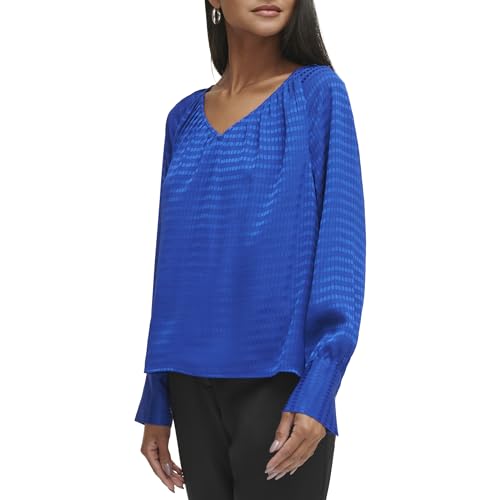 Image of Calvin Klein Womens V Neck Long Sleeve Blouse