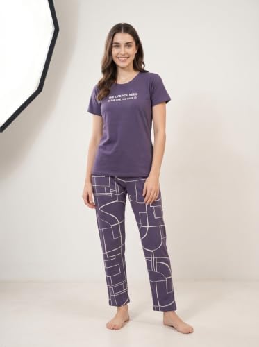 Image of NIGHTRISE Night Suit for Women - 100% Breathable Cotton Night Dress for Woman - Comfortable 2-Piece Top and Pajama Set -Nlns7006