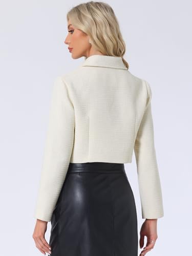 Allegra K Button Blazer for Women's Short Suit Collared Crop Tweed Jacket3