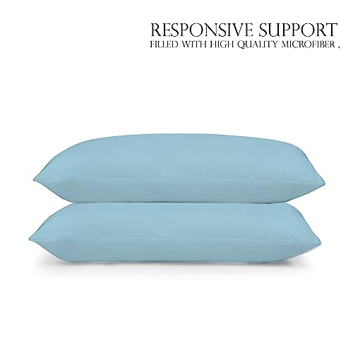 Image of Microfiber Pillow Set of 2 for Sleeping - 17x27 Inches, Light Blue