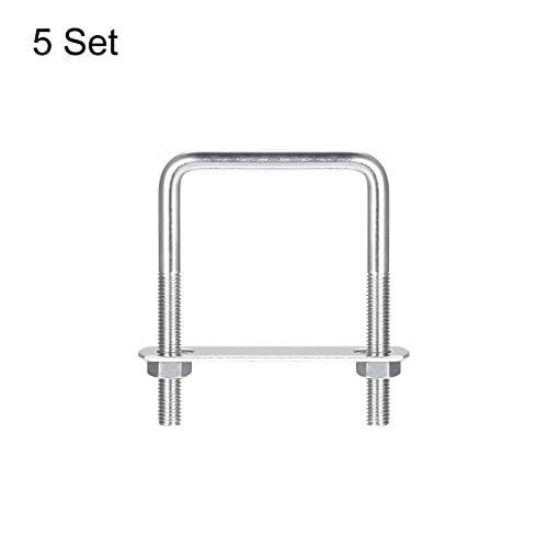 Image of uxcell Square U-Bolts, 5 Sets 62mm(2.44 inch) Inner Width 90mm Length M8 304 Stainless Steel U Clamp Bolt with Nuts and Plates, for Boat Trailer