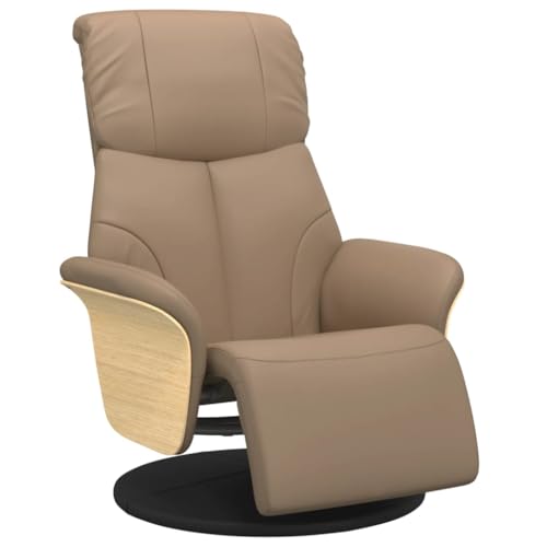 Roanoer Sillón de relax con función reclinable y reposapiés, giratorio 360 grados, de piel sintética, ajustable, sillón tapizado para salón, color marrón