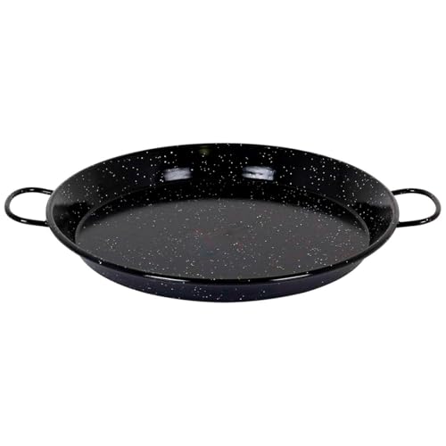 Tradineur Poêle à paella valencienne émaillée pour cuisinière à riz, compatible gaz, vitrocéramique, électrique et lave-vaisselle, Ø 40 cm, noir