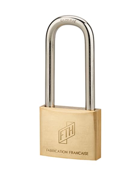 THIRARD 00021014 Cadenas FTH MH2 Padlock, Solid Brass Body and Hardened, 45mm Base, 60mm Half-High Shackle, 2 Steel Toothed Keys, 45 mm
