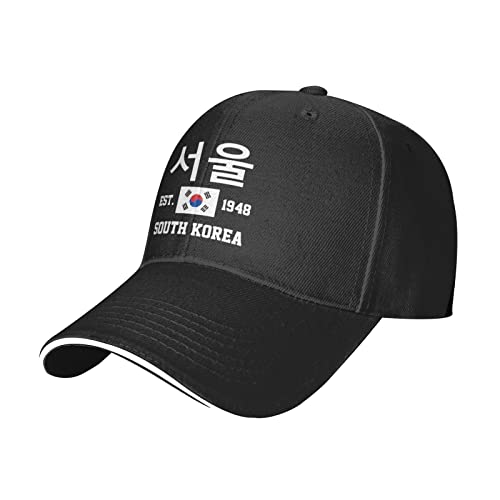 LOUJIN Casquette de baseball en maille respirante et réglable en Corée du Sud Est.1948 Seoul pour homme et femme, Noir , taille unique