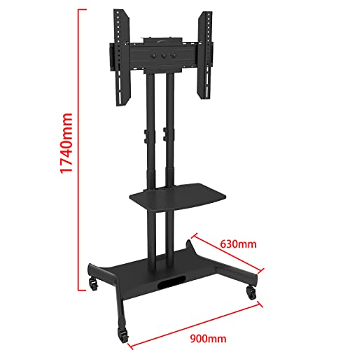 Srhimeos Mobile Standing Tv Cart Height Adjustable For 32"-65" Plasma Lcd Led Flat Screen/Curved Tv, Max Vesa 600X400 Mm With Tilt, Swivel And Height Adjustment Stand, Can Bear 40Kg/88Lbs #TOP1