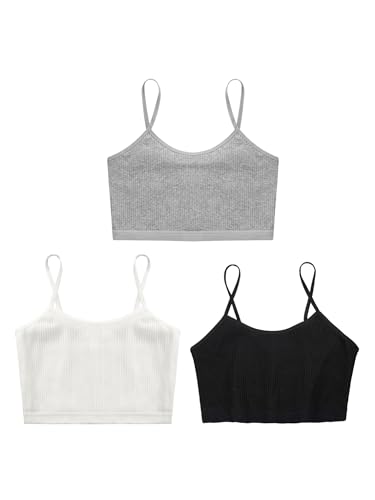 3pcs Kids Girls Crop Bra Tops Dance Gym Fitness Sport Top Yoga Training Bras Ribbed Camisole Vest Underwear