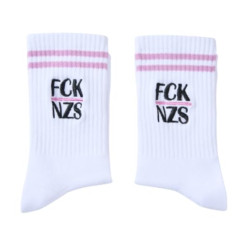 RF&CM Socken bestickt,Statementsocken mit Bio-Baumwolle FCK NZS,Anti Rassismus Fuck Racism Fuck AFD politisch Politik Spruch