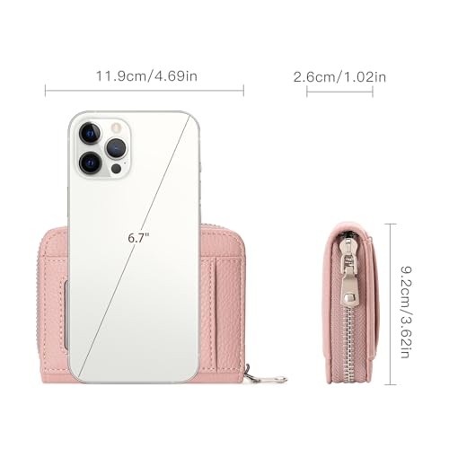 Image of GOIACII Womens Credit Card Holder Wallet Zip RFID Blocking Card Case Wallets Compact Size with ID Window Pink