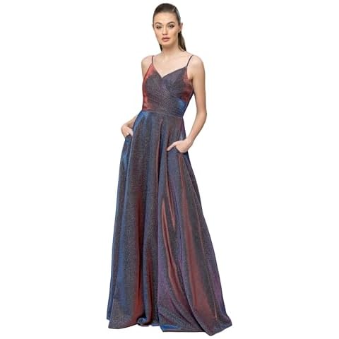 Rmaytiked Sparkly Glitter Prom Dresses 2024 Long Spaghetti Strap V Neck Formal Evening Dresses for Women with Pockets Black Red Cover