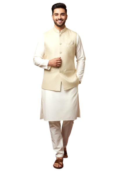 sanwara Men’s Cream Zari Work Nehru Jacket to Wedding Celebration Wear_XXL-picture-16