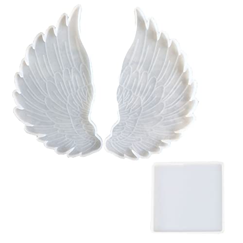 Ziurmut 5 Pcs alas ángel | Juego moldes Cuadrados Grandes Silicona y alas ángel,Silicona para alas ángel DIY Marco Fotos conmemorativo/Posavasos/portavelas