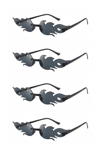 4 Pcs Fire Flame Sunglasses Women Men Halloween Fire Shaped Glasses cosplay Accessory Party Eyewear