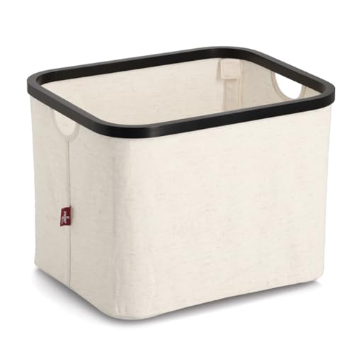 Zeller Panier de rangement en polyester/bambou, crème/noir