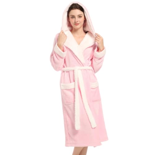Image of Inner Wish Women Hooded Plush Robe, Fleece Highly Absorbent Cozy Warm Bathrobe