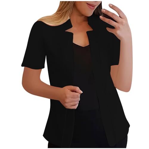 HGps8w Womens Casual Short Sleeve Blazers Elegant Slim Fitted Open Front Cardigan Jacket Business Office Work Suit Coats