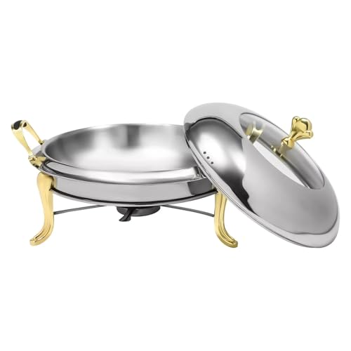 DYYEUAVT Juego de calentador de alimentos redondo dorado de acero inoxidable de 2,5 l/2,64 qt con tapa for bufé y catering
