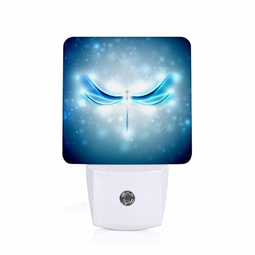 Image of LED Night Light,Shiny Abstract Dragonfly LED Night Light Plug into Wall with Dusk to Dawn Light Sensor White Energy Efficient Nightlight for Bedroom Bathroom Hallway Living Room Kitchen