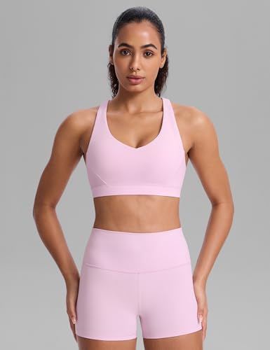 Image of CRZ YOGA Butterbreeze Cross Back Sports Bras | Medium Support, Removable Pads, Training, Fast Dry, Scoop Neck, Cut-Out, Adjustable Wide Straps, for Women