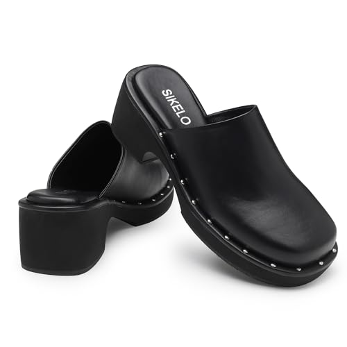 Mules for Women Clogs Chunky Block Heel Mule Square Closed Toe Slip-On Sandals with Memory Foam Padding Retro Rivet Comfort Fashion Slide Shoes2