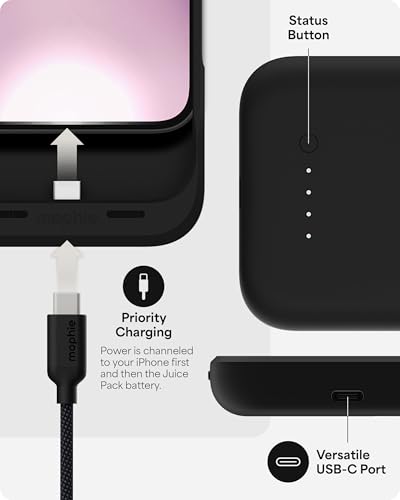 Image of Mophie Juice Pack Battery Case for iPhone 17e / 16e - Slim Charging Case, Magnetic Back for Wallets & Mounts, +50% Extra Battery Life, Enhanced 6-Foot Drop Protection, Sustainable Material, Black
