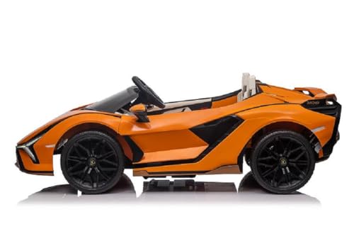 Kinderfahrzeug - Elektro Auto Lamborghini SIAN 2 Sitzer - lizenziert - 24V Akku, 4 Motoren- 2,4Ghz Fernsteuerung, MP3, Ledersitz+Eva -10kmh schnell (Orange)