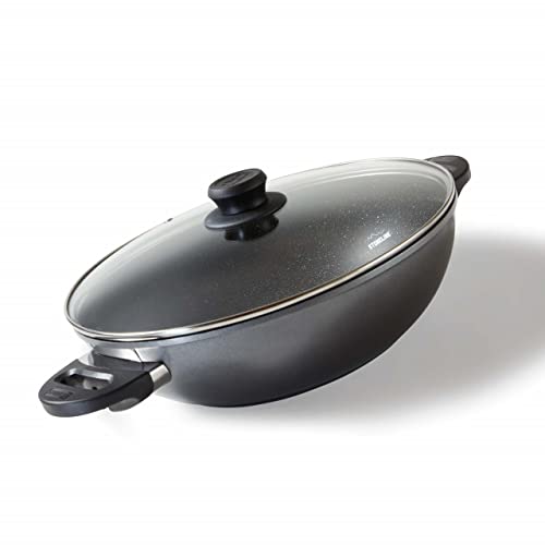 STONELINE Wok de Aluminio, diámetro 32 cm, con Tapa de Cristal y Revestimiento Antiadherente,...