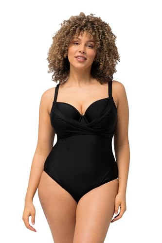 Ulla Popken Bañador, drapeado, Rellenos Blandos, Aros, Material Reciclado Negro 44 826609100-44