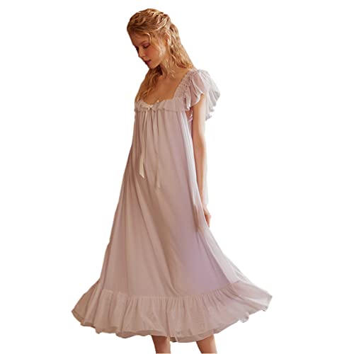 SINGINGQWEEN Womens Summer Victorian Nightgown Babydoll Chemises Sleepwear Sheer Nightdress Bridal Nighty Pajamas (purple medium)