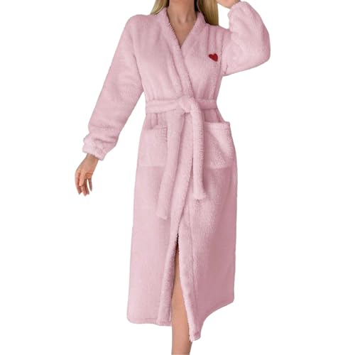 Generisch Bademantel Damen Fleece Ohne Kapuze Bademantel Damen Baumwolle Lang Flauschig Morgenmantel Flanell Bademäntel Dicke Bathrobe Winter Saunamantel Große Größen Hausmantel Kuschel Leicht