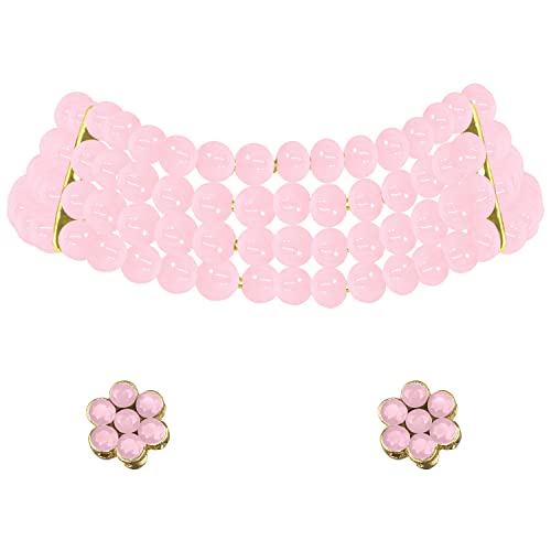 Image of Peora Crystal Faux Pearl Kundan Necklace & Jewellery Set Gift for Women