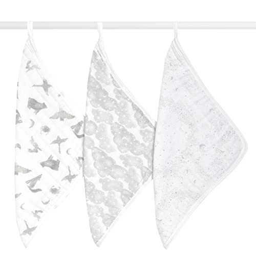 Image of aden + anais Organic Oversized Washcloth 3-Pack, Super Soft 100% Organic Cotton Muslin, Gentle on Skin, 3 Absorbent 12x12 Layers, Softer with Every Use, for Babies Infants Toddlers, Map The Stars