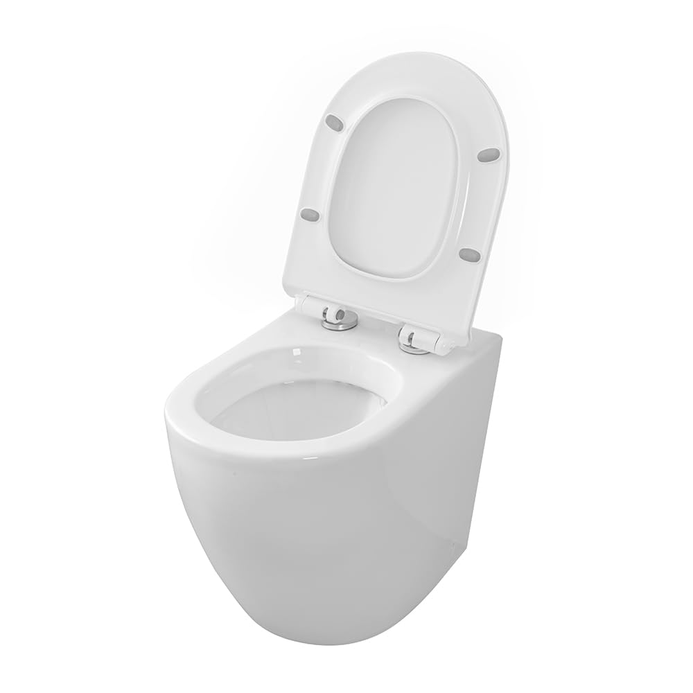 Wc e bidet rialzati filomuro per anziani e disabili, in ceramica scarico traslato 6-23 cm e sedile soft-close, serie COMODA