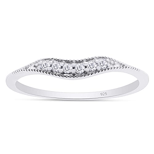 Round Cut White Natural Diamond Vintage-Style Contour Enhancer Guard Band Ring Jewelry For Women In 14K White Gold Over Sterling Silver (0.07 Cttw, Color- I-J, Clarity- I2-I3) Size-7.5 #TOP18