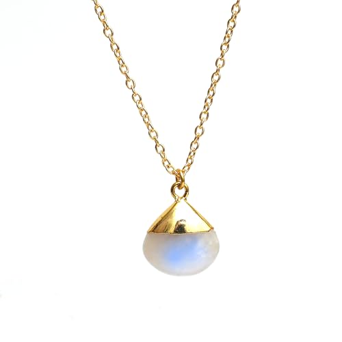Gempires Rainbow Moonstone Teardrop Pendant Necklace for Women Gold plated Blue Crystal Necklace 18-inch Adjustable Chain June Birthstone Jewelry