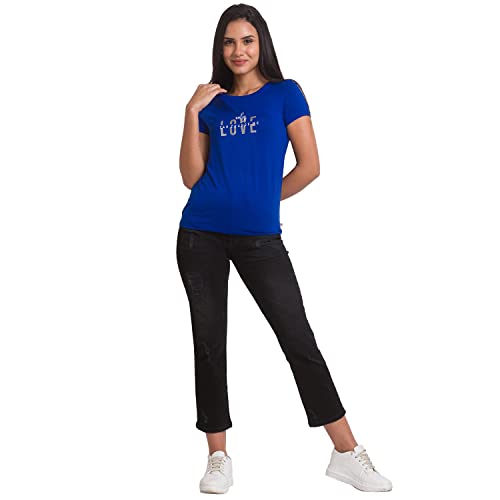 Image of Spykar Olive Green Cotton Blend Three-Fourth Sleeve Printed Casual T-Shirt for Women