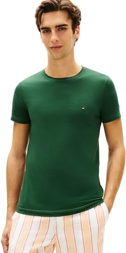 Tommy Hilfiger T-Shirt Uomo Maniche Corte Stretch Slim Fit Scollo Rotondo, Verde (Nocturnal Green), XXL