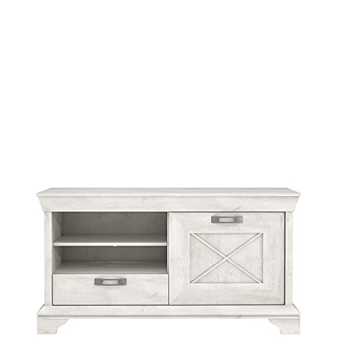 FORTE Kashmir TV-Unterschrank mit 1 Tür und 1 Schublade, Holzwerkstoff, Pinie Weiß , 48,2 x 122,7 x 66,6 cm