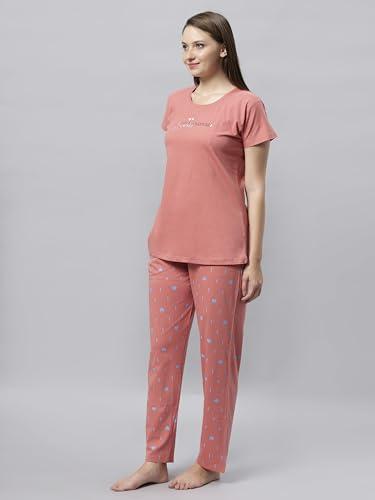Image of DZZO Women's Cotton Printed Night Suit Set of T-Shirt & Pyjama, Night wear Dress, Relaxed wear for Women /Girls