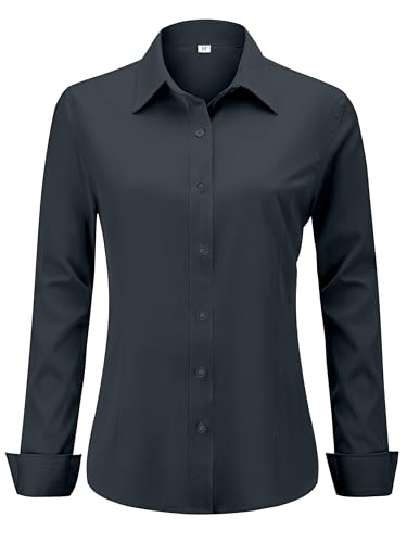 hearain Soft Wrinkle-Free Women's Button Down Dress Shirts Solid Long
