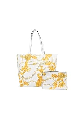 Versace Jeans Couture Range Z Reversible Shopper Sketch 01 Bag Saffiano Bianco Oro, giallo o Bianco Print Logo Nero