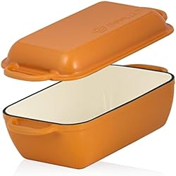 Cazuela De Hierro Fundido Con Tapa Mahlzeit Cazuela de Hierro Fundido con Tapa Esmaltada | 4,8 litros | Asador 2 en 1 con Sartén | Apta para Horno, para Inducción | Asador Doble, Asador Esmaltado Grande de Pato o Ganso