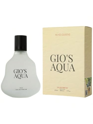 Perfume masculino 'Gio's Aqua' 50 ml – Reyes Queens – Fragancia fresca y acuática con notas de bergamota, neroli, mandarina verde, jazmín, romero y cedro – Aroma duradero y sofisticado para hombres
