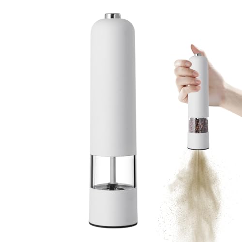 Macinapepe elettrico – Macina spezie automatico con nucleo in ceramica, saliera e pepiera a batteria | Utensile da cucina a una mano per condire e preparare i pasti