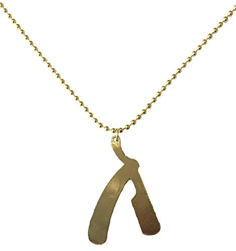 MD BarberGold Straight Razor Necklace (Smooth) with Ball Chain and Key Ring