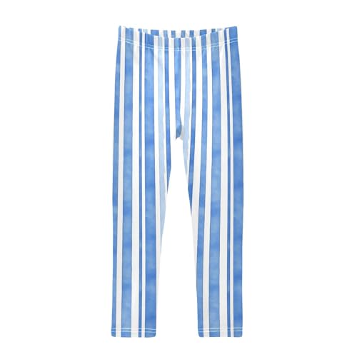 Navy Blue and White Stripes Kids Baby Girls Athletic Leggings Fashion High Waisted Pants Exercise